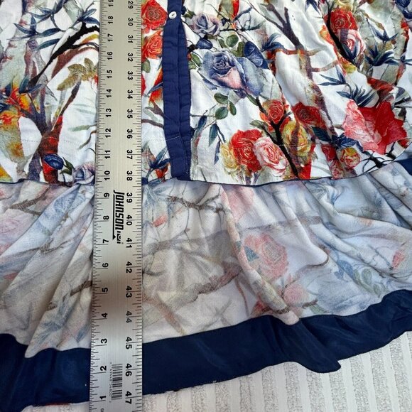 Neeru Kumar Women Multicolor Floral Print Hi-Low Shirt Dress Medium Short Sleeve - Picture 10 of 10